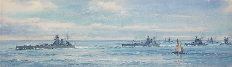 FLEET REVIEW, 1935: THE HEAVY SQUADRON, HOME FLEET, STEAMS PAST HM THE KING