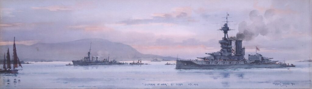 HMS EMPEROR OF INDIA at Scapa Flow by Frank Watson Wood