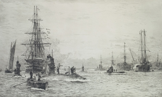 SUBMARINES passing HMS VICTORY in Portsmouth harbour c. 1912