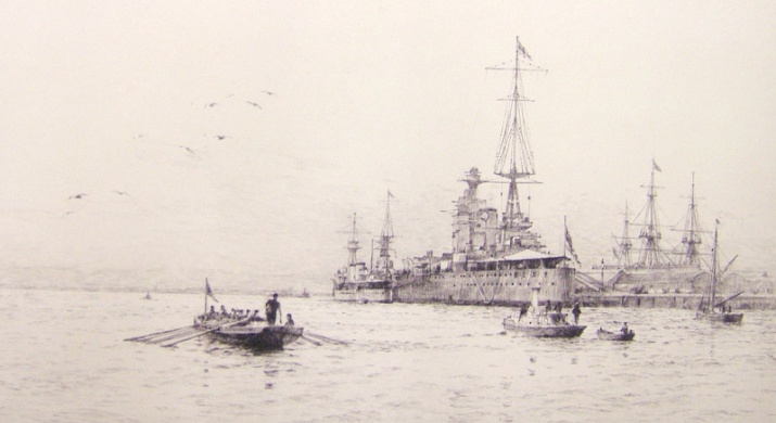 WL WYLLIES COFFIN PASSES UP PORTSMOUTH HARBOUR ENROUTE TO PORTCHESTER CASTLE, 1931