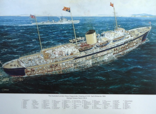 The Royal Yacht BRITANNIA: Cut-Away Drawing of 1954 by G H Davis